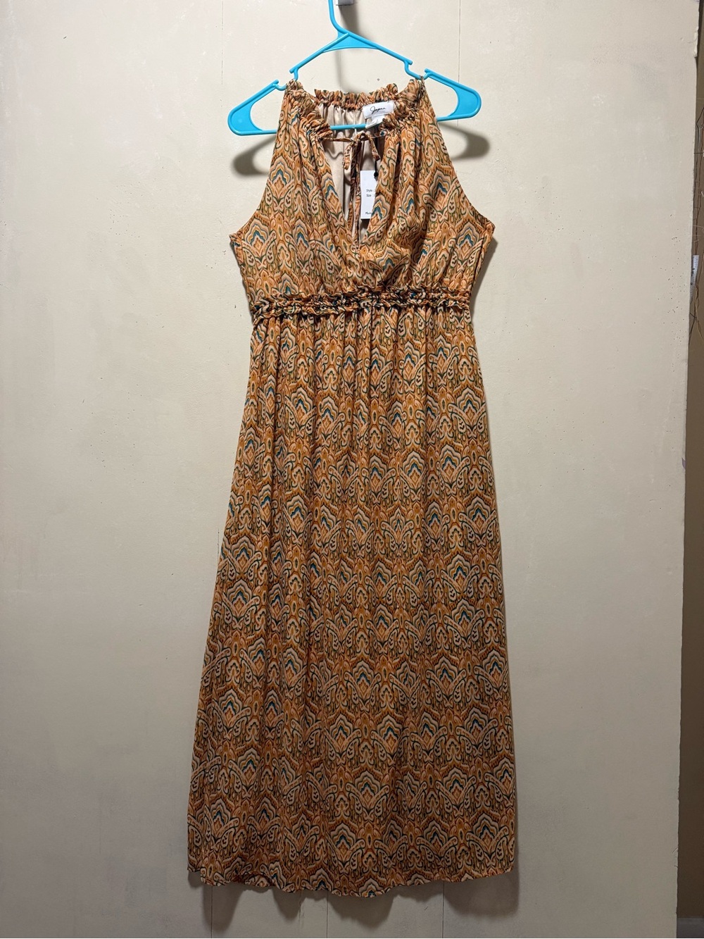 Japna Boho Halter Maxi Dress w Keyhole Front and Back Womenโs Sz L NWT